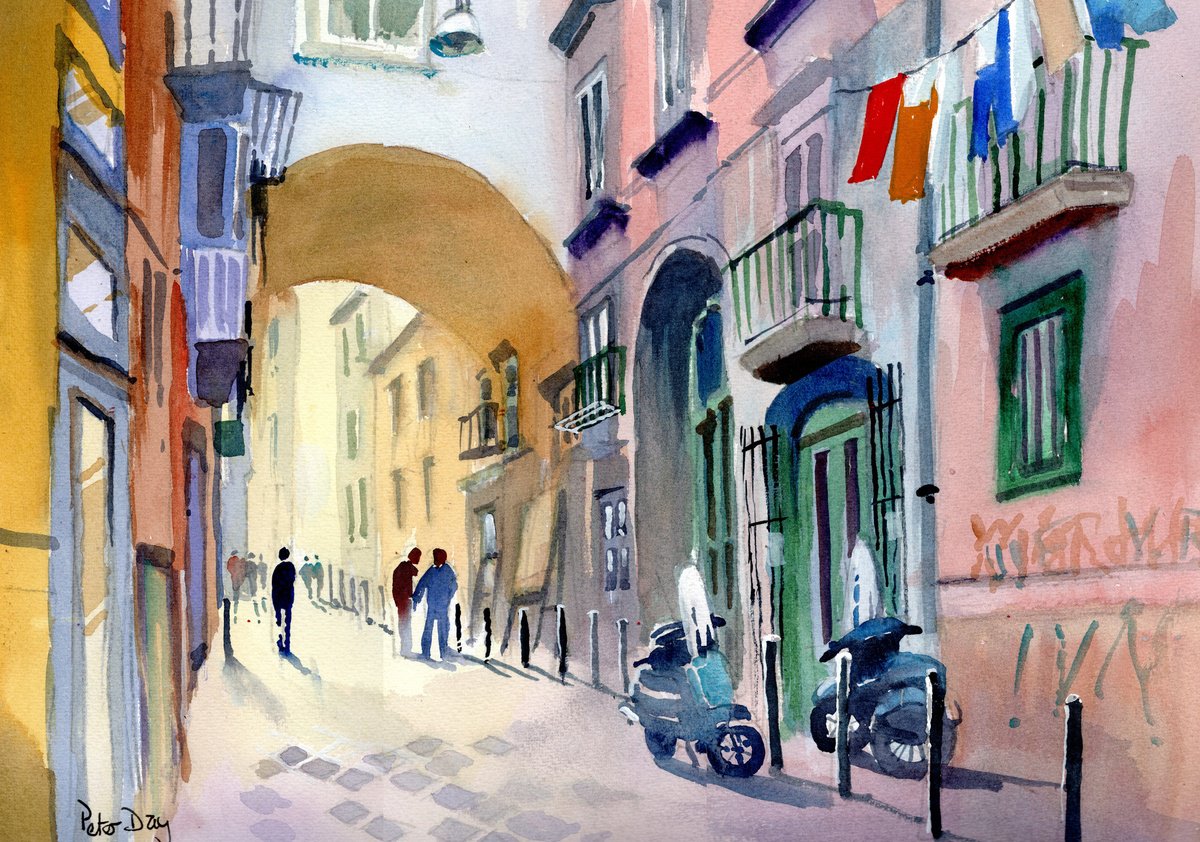 Old Naples, Italy, Buildings, shops and people by Peter Day