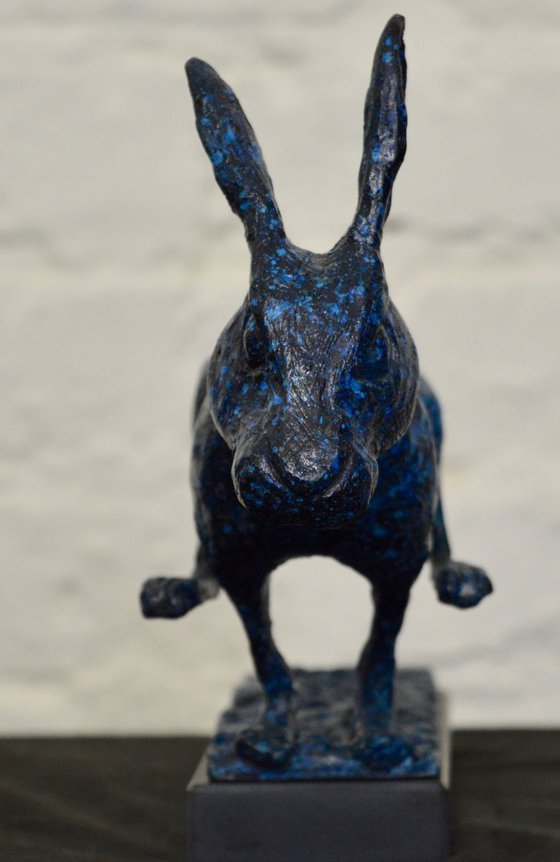 running hare in midnight blue