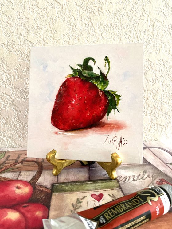 Strawberry Original Oil Painting Still Life Fruit Kitchen Decor