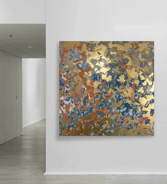 Wise Gold- 127cm squ - mixed media on canvas