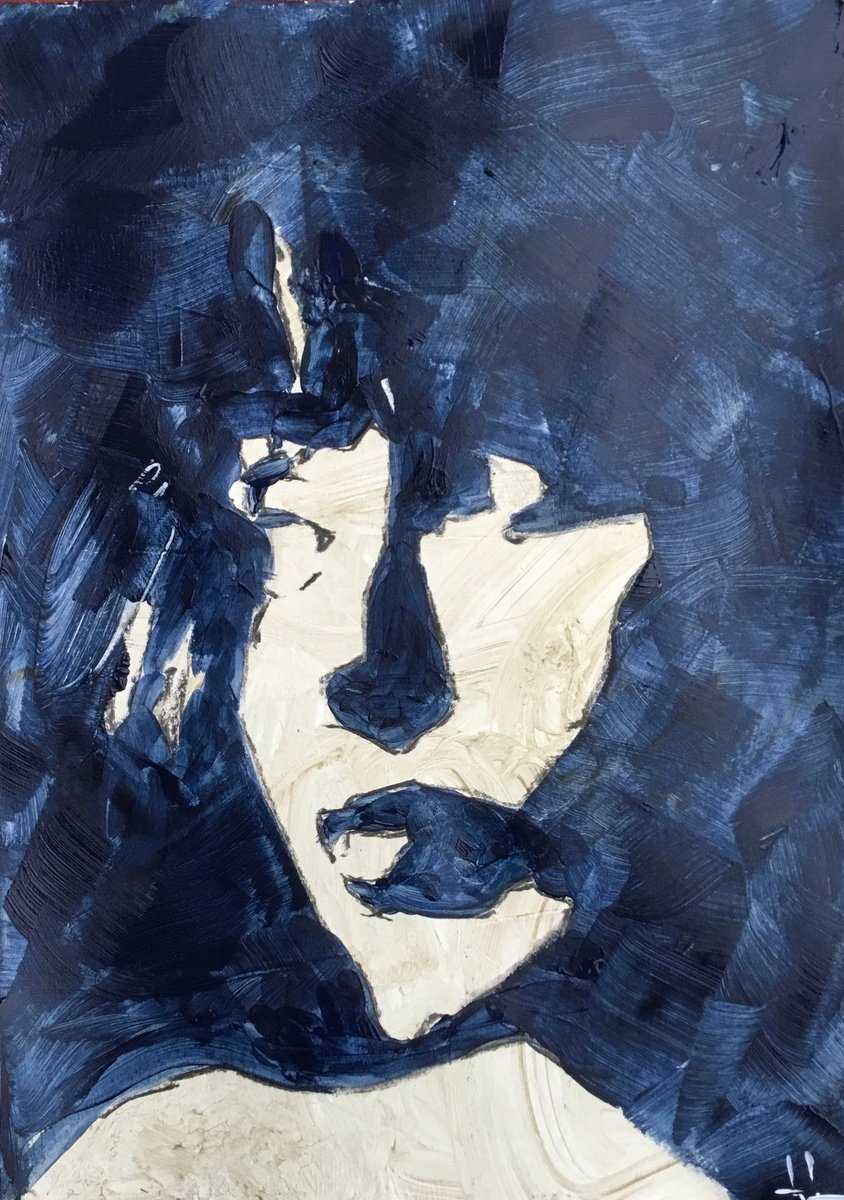 Expressive Portrait Acrylic Painting By Dominique Deve, 11 X 17, Masque #2, Original Artwork