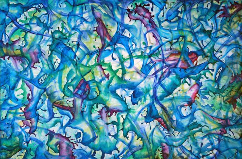 MEDITERANEAN , 150x100cm  2019 -2020 LARGE ABSTRACT OIL PAINTING by Iason Orlandos