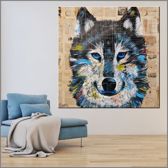 Hungry Like The Wolf 120cm x 120cm Wolf Book Page Urban Pop Art