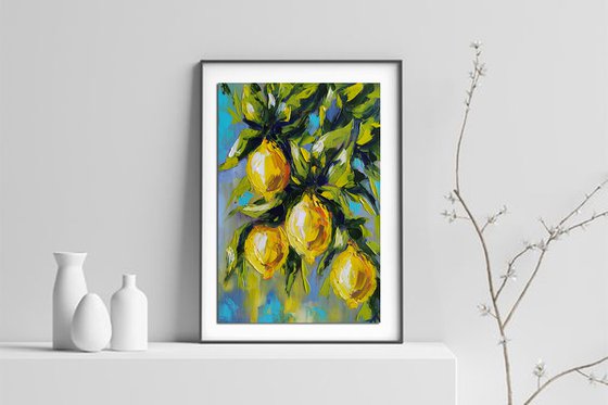 In lemon tones - lemon, oil painting, lemons oil painting, lemons on the tree, nature