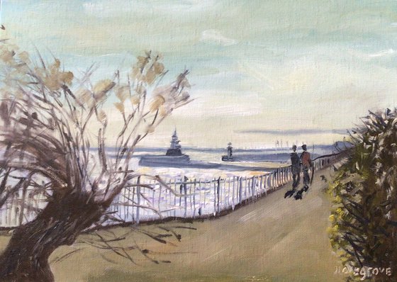 Afternoon promenade, Ramsgate. An oil painting.