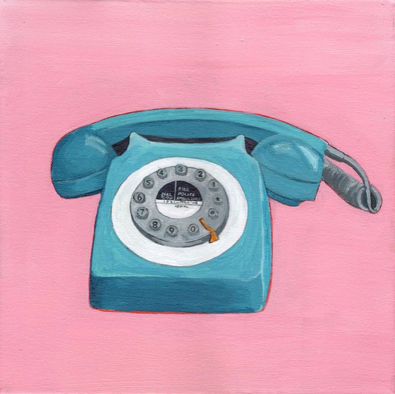 Teal Telephone - Retro Pop Illustration Painting of Vintage Phone