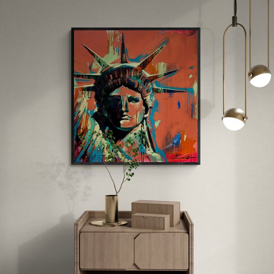 Big bright painting - "Statue of Liberty" - USA - Pop Art - Urban Art - Street Art - New York - Orange