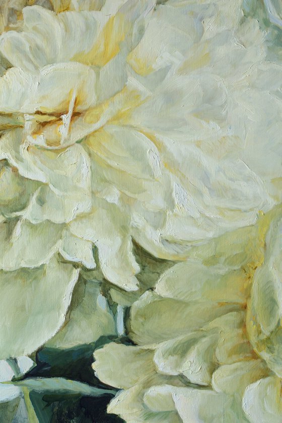 Three white peonies 90x80