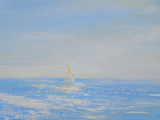 FREEDOM. Abstract Ocean Light Blue Acrylic Painting on Canvas, Contemporary Seascape, Coastal Art