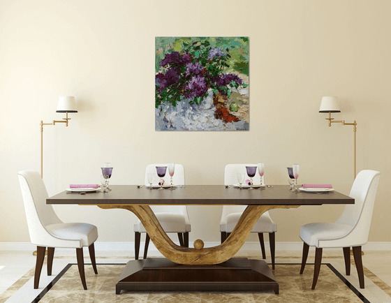 Lilacs still life impasto painting