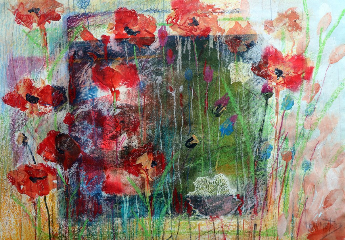 Impressionistic Botanical Acrylic Painting By Rakhmet Redzhepov, 23 X 17", Fantasy With Flowers 101, Original Artwork