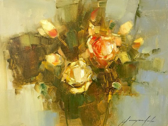 Roses, Oil painting, One of a kind, Signed, Handmade artwork