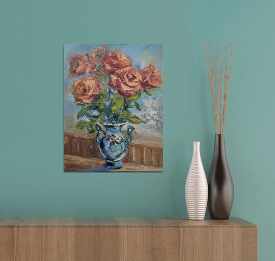 Roses in a Blue Vase
