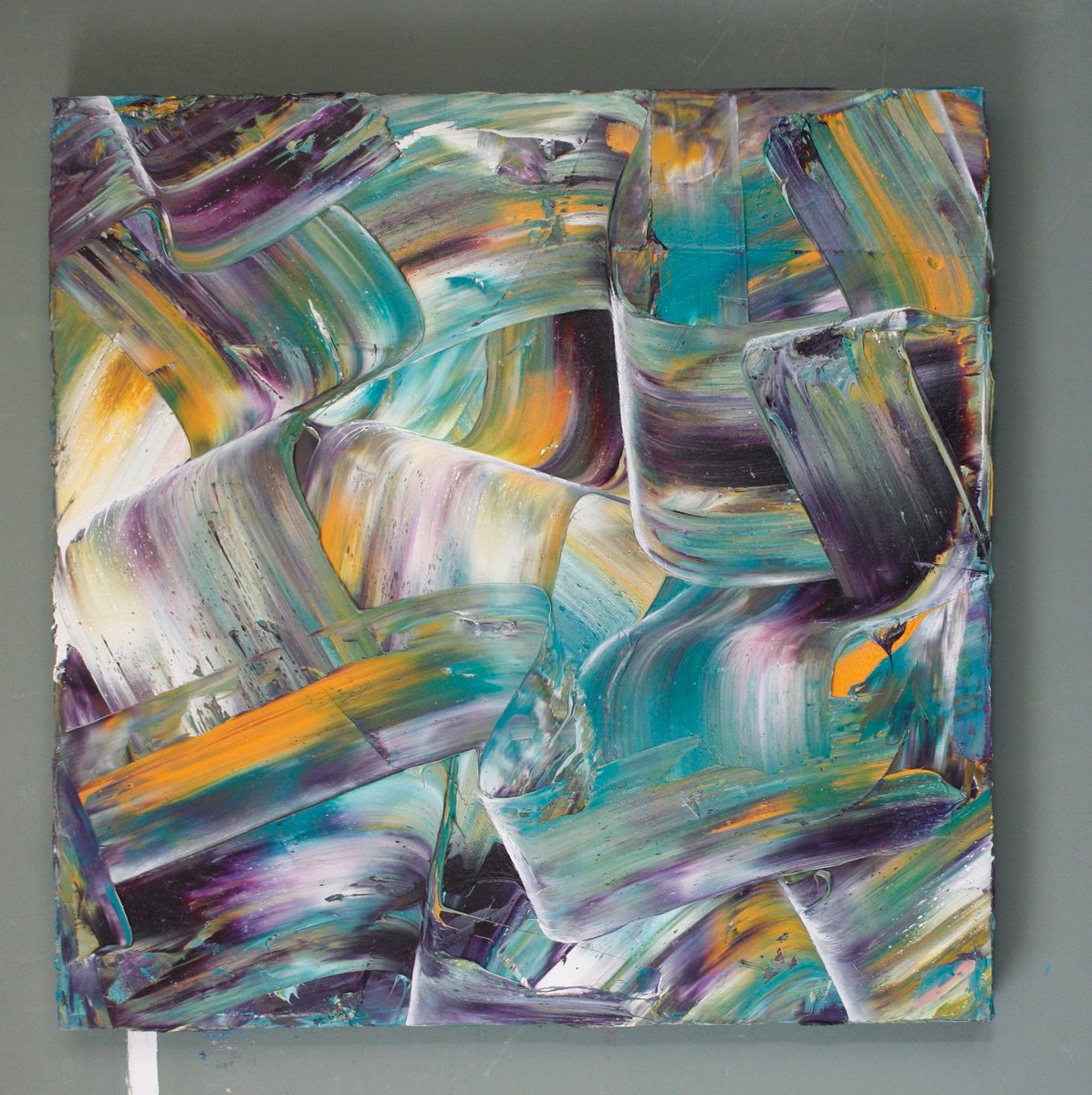 Geometric Abstract Oil Painting By Giuseppe Pastore, 28 X 28, Tumulto, Original Artwork