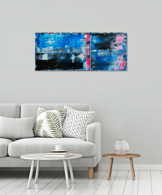 "To Trauma, With Love" - FREE USA SHIPPING - Original PMS Abstract Acrylic Painting On Reclaimed Wood - 48" x 20"