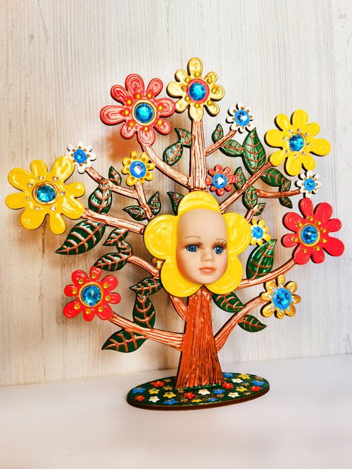 Baby tree with flowers. Fairytale fantasy tree, positive colorful sculpture by BAST