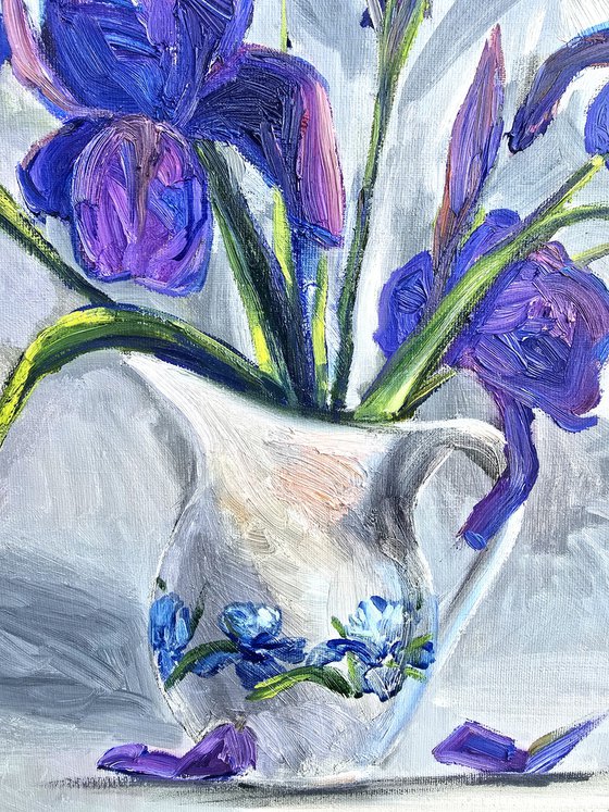 Irises in a White Vase