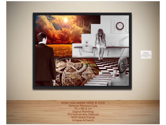 WISH YOU WERE HERE | Digital Painting printed on Alu-Dibond with Black wood frame | Unique Artwork | 2016 | Simone Morana Cyla | 75 x 56.4 cm | Art Gallery Quality | Published |