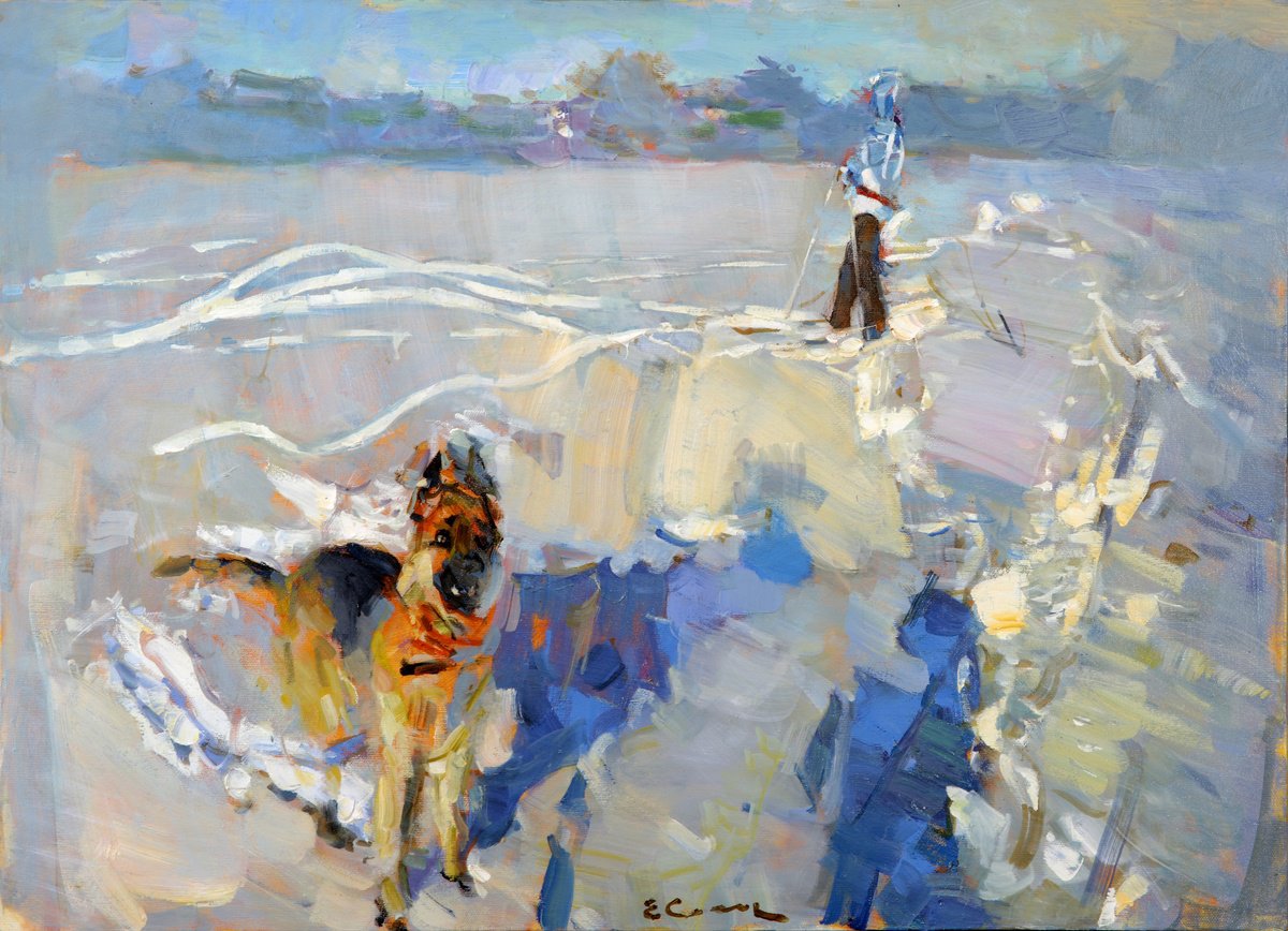 Expressive Oil Painting , Winter Walk By Eugene Segal, 28 X 20, Artwork For Sale On Artfinder