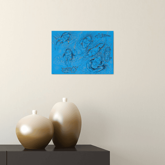 Funny suns on blue sky