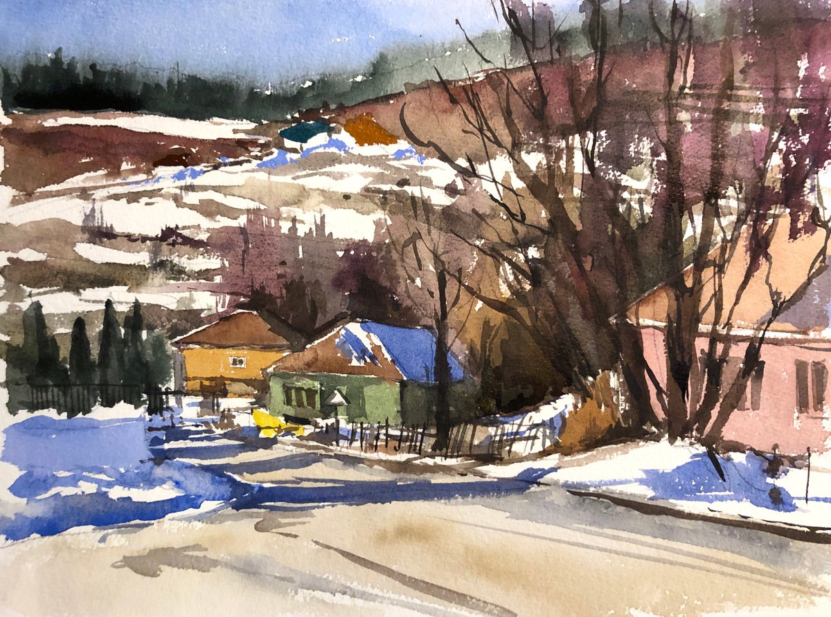 Winter village by OLGA BELOBORODOVA