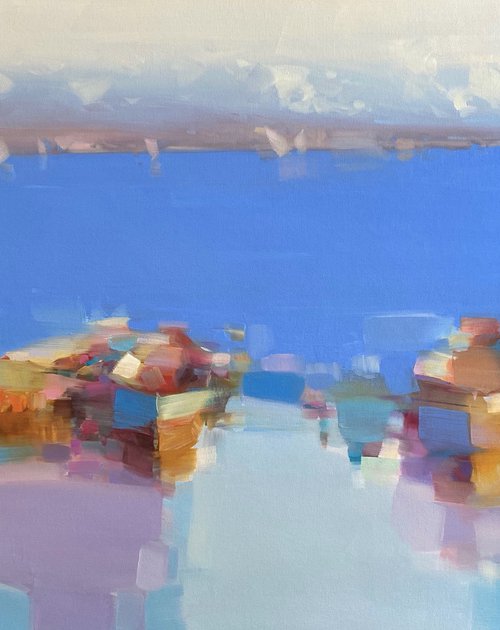 Canoes, Original oil painting, Handmade artwork, One of a kind by Vahe Yeremyan