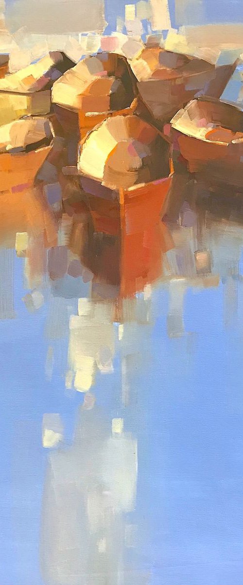 Boats, Original oil painting, Handmade artwork, One of a kind by Vahe Yeremyan