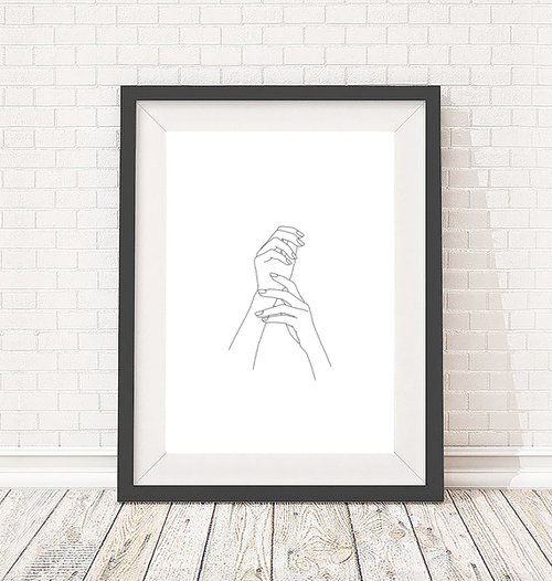 Hands line drawing illustration - Nina - Art print by The Colour Study