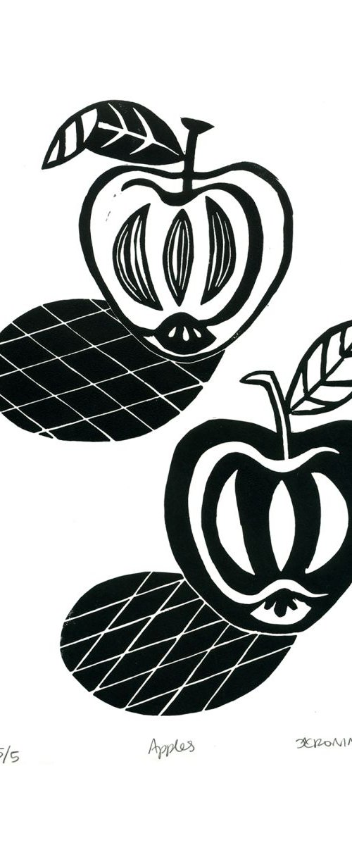 Apples Still Life Linocut Print by Catherine Cronin