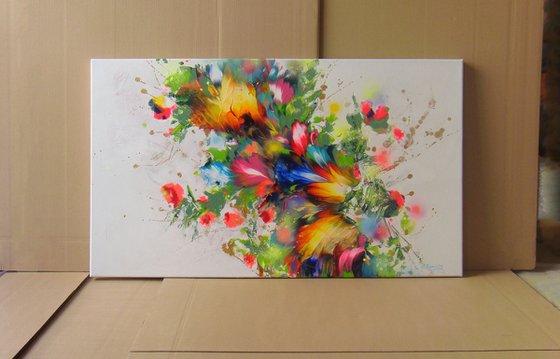 Abstract Flowers "Magic flowers of joy", Large Painting