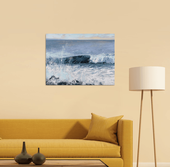 'Edge of the Surf Zone II' Beach Wave Seaside Seascape Palette Knife Oil Painting