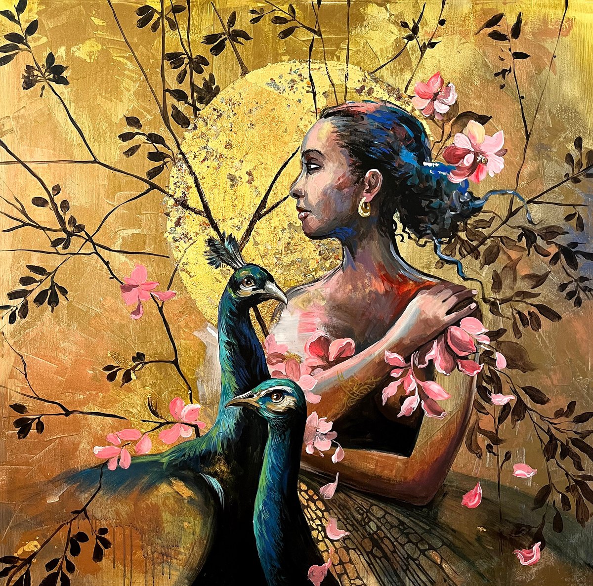 Expressive Portrait Acrylic Painting By Maria Kireev, 39 X 39", Iris (New), Original Artwork