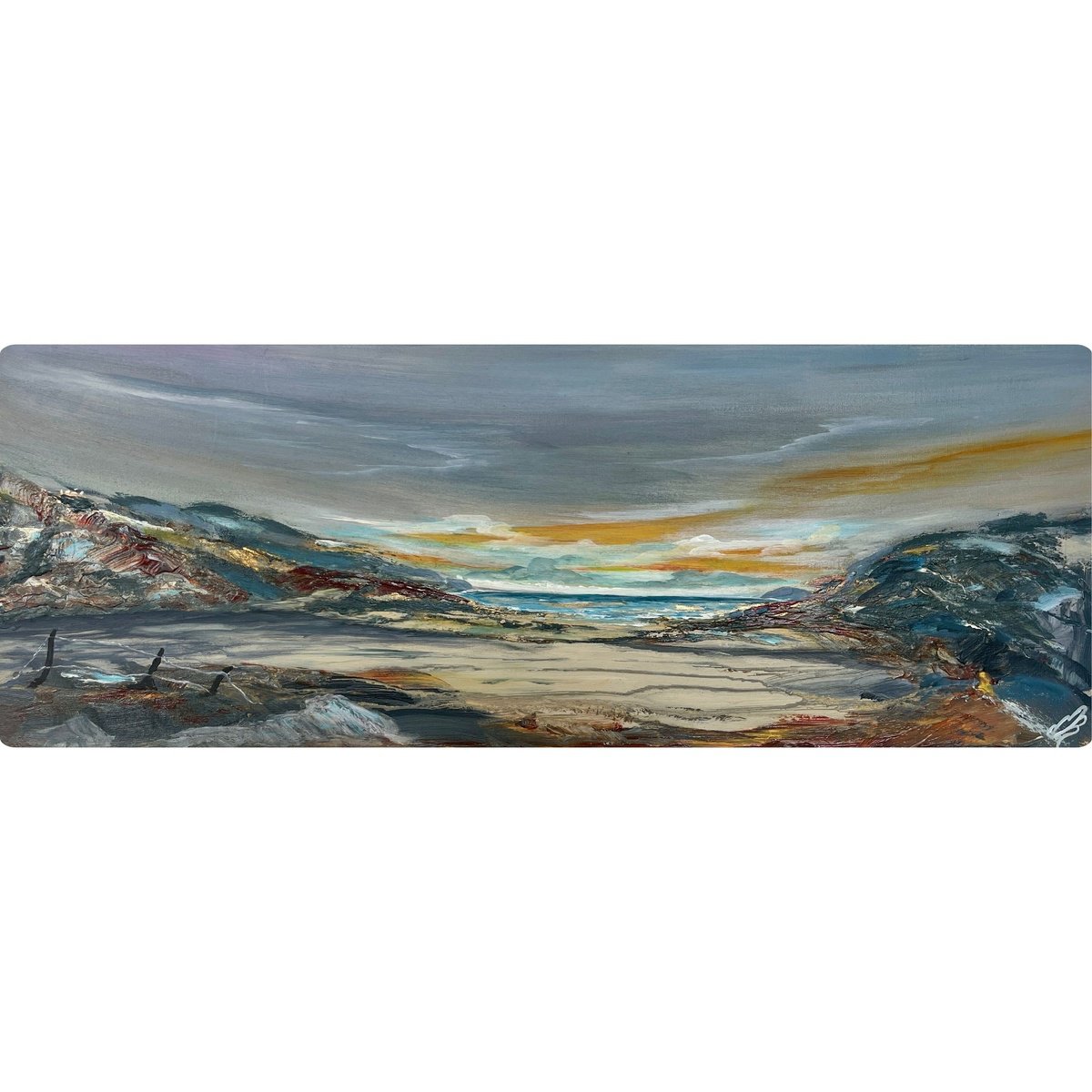 Abstract Landscape Painting By Marja Brown, 31 X 12", Twilight At The Cove, Original Artwork