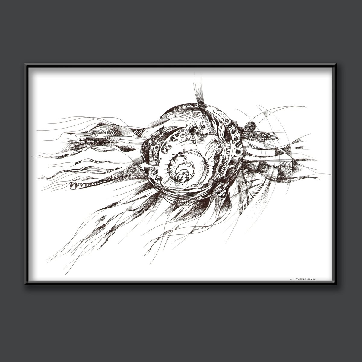 Flying Snail abstract drawing by Maria Svetlakova