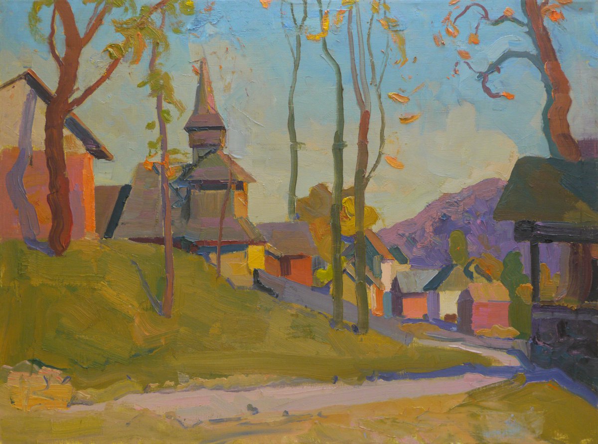 Impressionistic Landscape Oil Painting By Victor Onyshchenko, 31 X 24", Autumn In Negrovets, Original Artwork