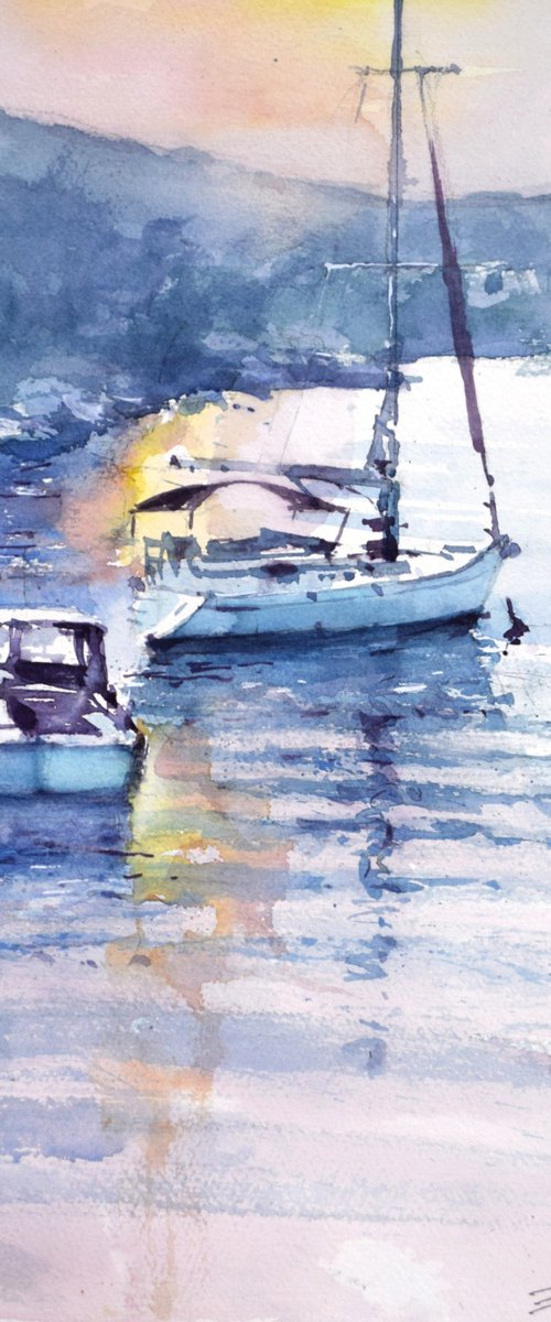 Adriatic scene with boats by Goran Žigolić Watercolors