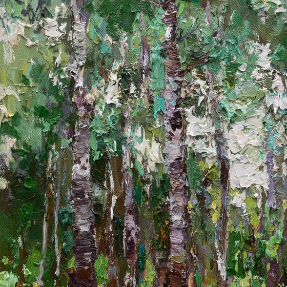 Spring birch forest Original oil painting