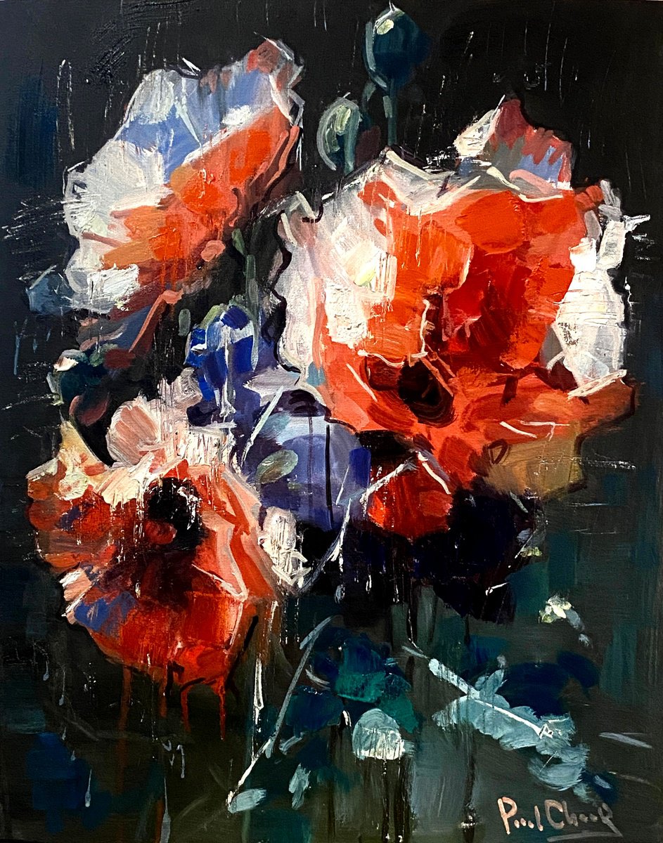 Impressionistic Botanical Oil Painting By Paul Cheng, 16 X 20", Flowers No.05, Original Artwork