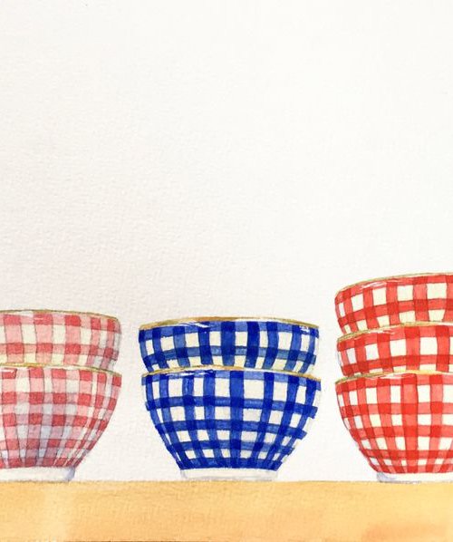 Chequered bowls in a row by Krystyna Szczepanowski