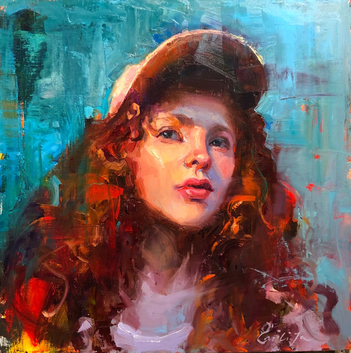 Beautiful Red Head Woman painting portrait original oil on canvas impressionism by Emiliya Lane