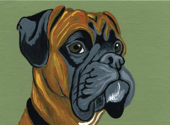 ACEO ATC Original Miniature Painting  Boxer Pet Dog Art-Carla Smale