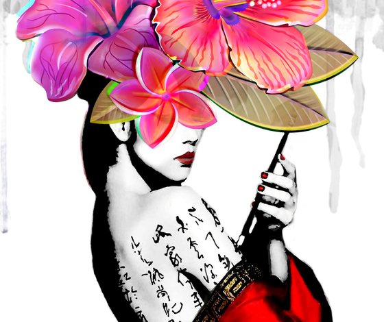 Geisha with Calligraphy