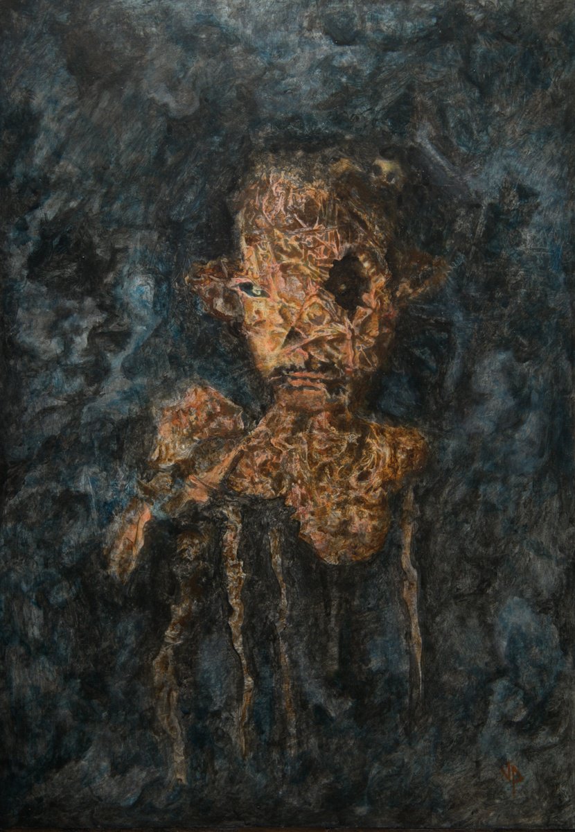 Expressive Abstract Oil Painting By Vadims Pjatrikovs, 12 X 17", Other Side, Original Artwork