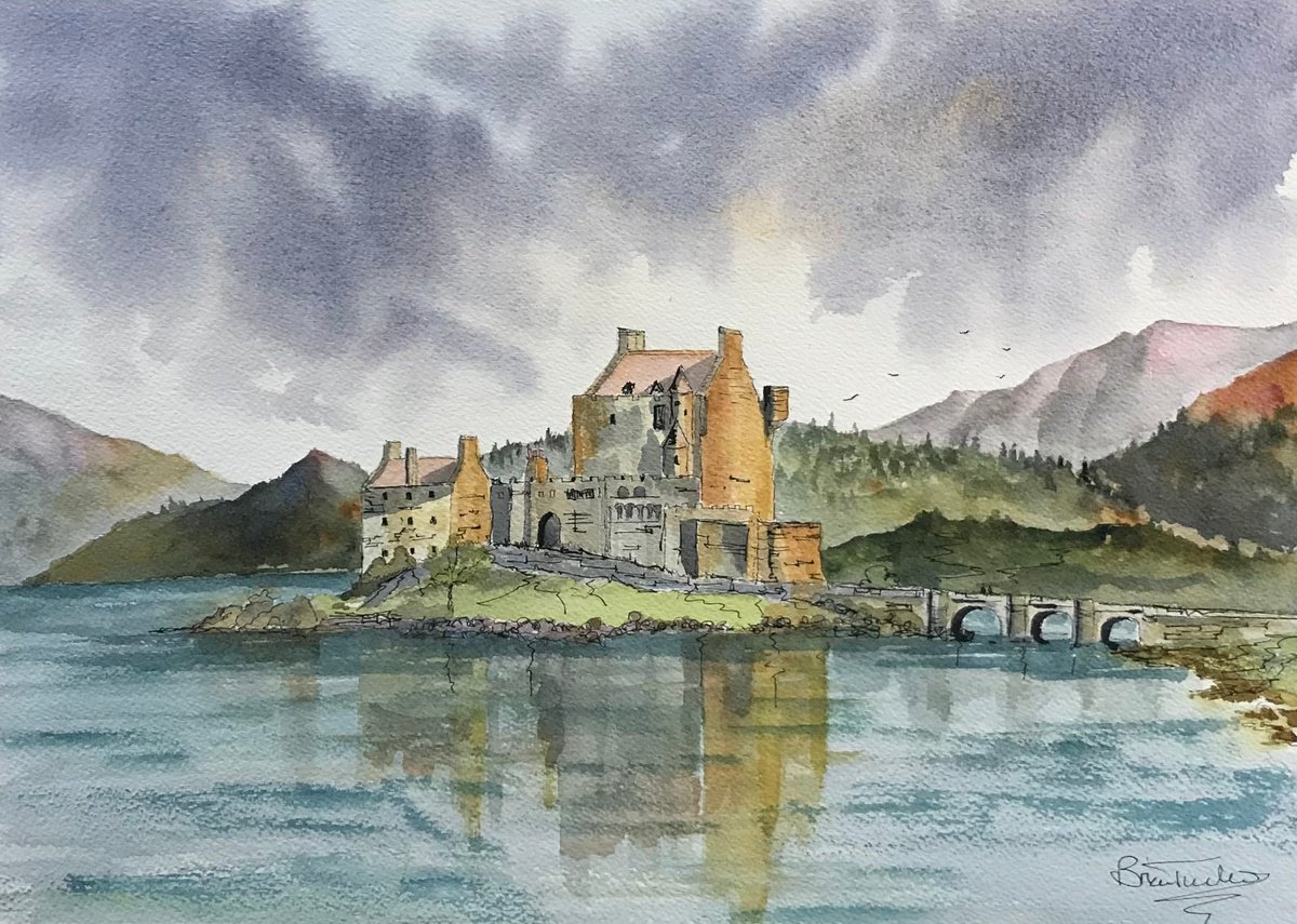 Impressionistic Landscape Watercolour By Brian Tucker, 14 X 10, Eilean Donan Castle,Scotland, Original Artwork