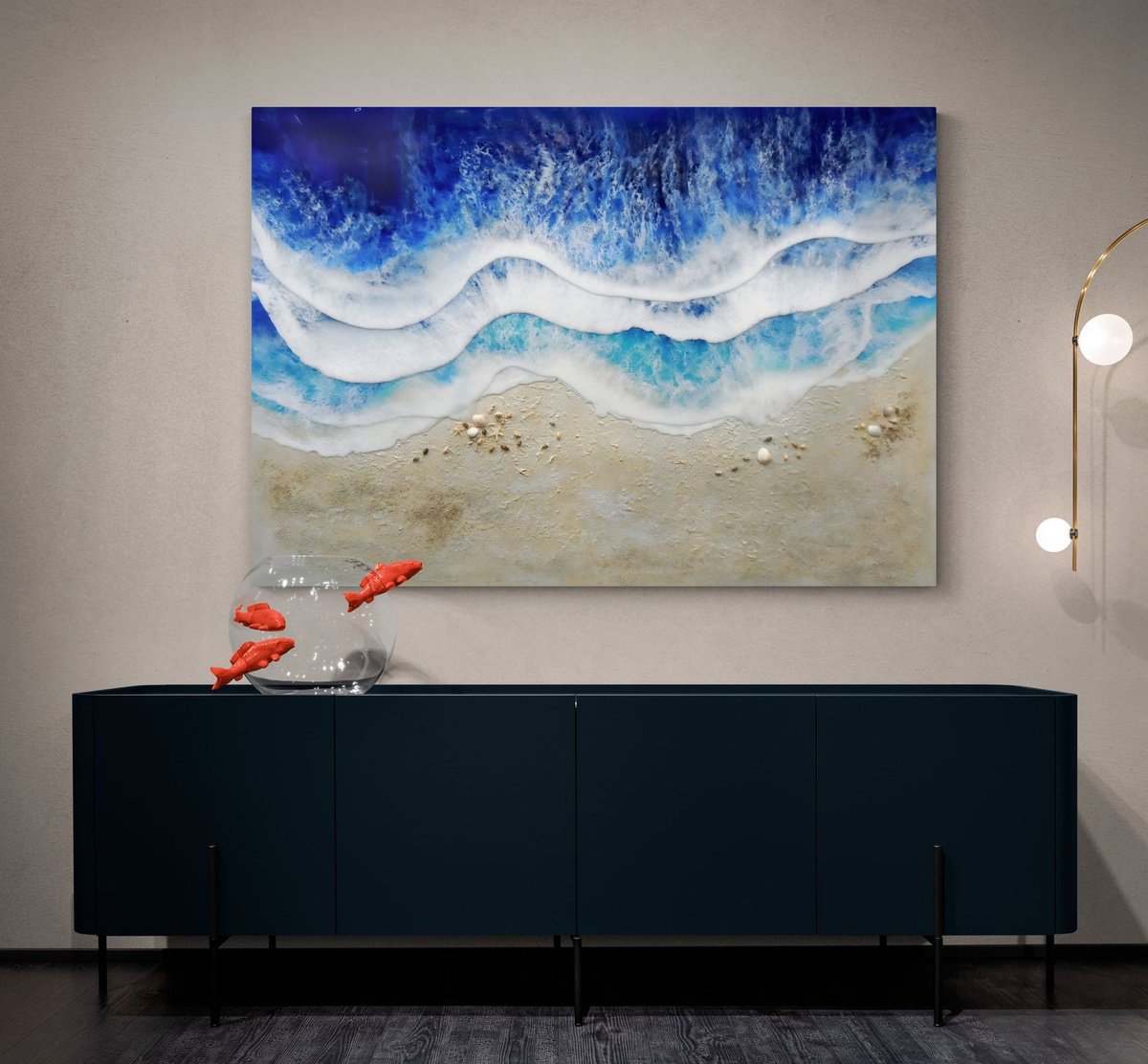 Abstract Landscape Painting By Jane Biven, 40 X 30, A Walk On The Beach, Original Artwork