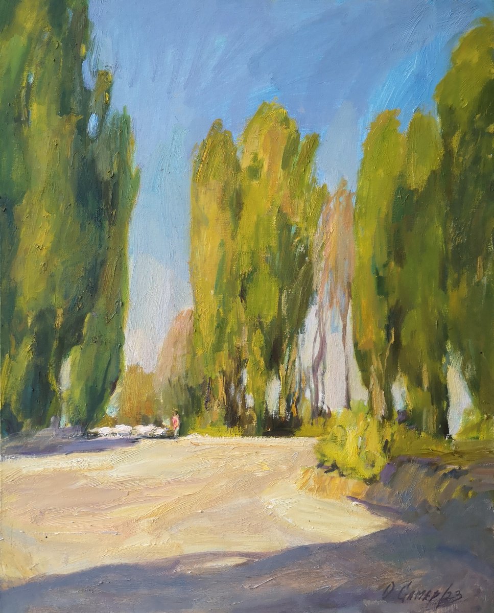 Impressionistic Landscape Oil Painting By Olga Samar, 16 X 20", The Road To The Pasture, Original Artwork
