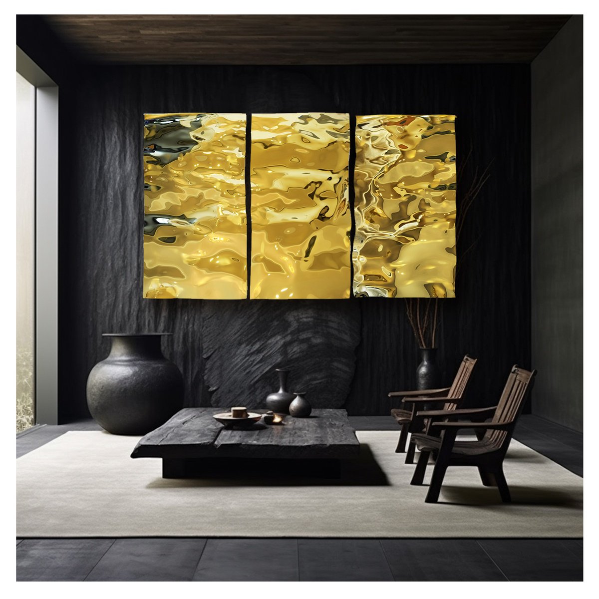 Geometric Abstract Sculpture By Anna Sidi-Yacoub, 71 X 46, Dancing Golden Waves, Original Artwork