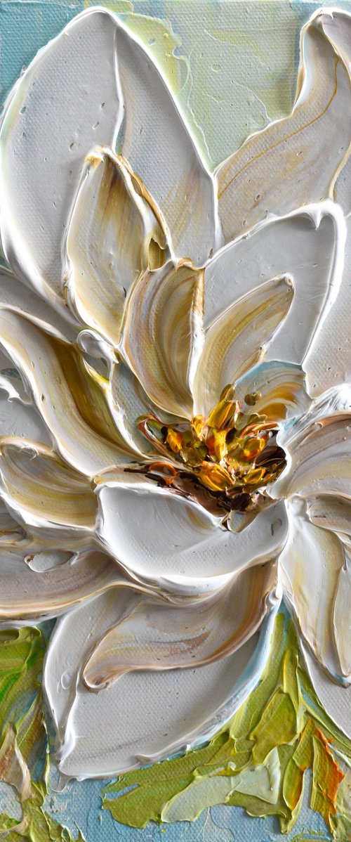Magnolia - White Flower Palette Knife Painting, Impasto Floral Art, Textured Spring Flowers by Olga Tkachyk