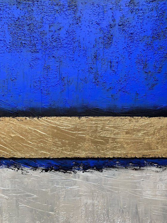 Out of the Blue - XL LARGE,  TEXTURED, GOLD LEAF ABSTRACT ART – EXPRESSIONS OF ENERGY AND LIGHT. READY TO HANG!