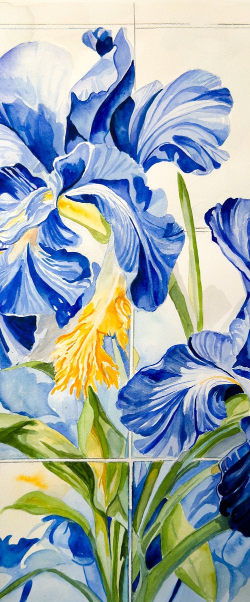 Bright Blue Irises by Irina Kurganskaya
